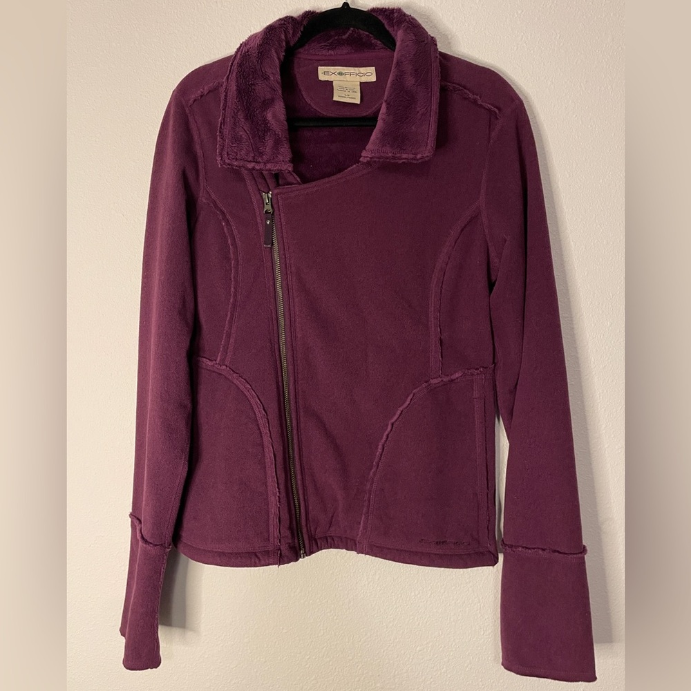 Exofficio Womens Cozy Plum Purple Asymmetrical Full Zip Outdoor Jacket Small